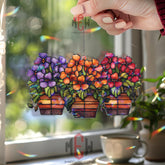 Hanging Basket Flower Acrylic Suncatcher, Stained Glass Style Window Decor, Colorful Garden Bloom Art, Spring Gift for Home Lovers